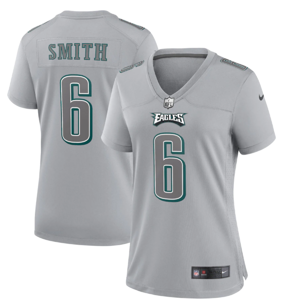 Women's Philadelphia Eagles #6 DeVonta Smith Grey Atmosphere Fashion Stitched Game Jersey(Run Small)